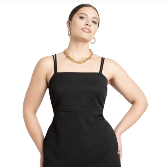 NWOT Eloquii Black Double - Strap Midi Trumpet Dress - Picture 2 of 13